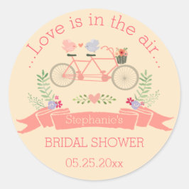 タンデム自転車、鳥とバナーブライダルシャワー ラウンドシール