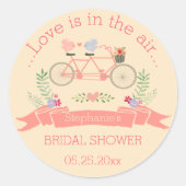 タンデム自転車、鳥とバナーブライダルシャワー ラウンドシール (正面)