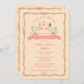 タンデム自転車、鳥とバナーブライダルシャワー 招待状 (正面/裏面)