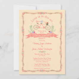 タンデム自転車、鳥とバナー婚約パーティ 招待状