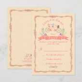 タンデム自転車、鳥とバナー　ウェディング　RSVP 出欠カード (正面/裏面)