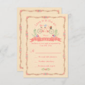 タンデム自転車、鳥とバナー　ウェディング　RSVP 出欠カード (正面/裏面)