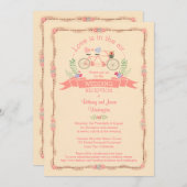 タンデム自転車、鳥、バナーウェディングレセプション 招待状 (正面/裏面)