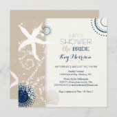 タンネイビーブルーアイボリービーチブライダルシャワー 招待状 (正面/裏面)