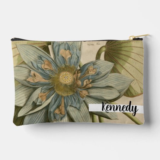 タンバックグラウンドに咲く青い蓮書の花 アクセサリーポーチ (裏面)