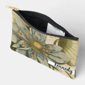 タンバックグラウンドに咲く青い蓮書の花 アクセサリーポーチ (見開き)