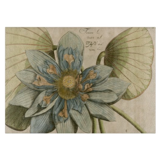 タンバックグラウンドに咲く青い蓮書の花 カッティングボード (正面)