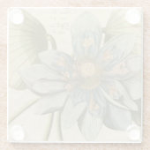 タンバックグラウンドに咲く青い蓮書の花 ガラスコースター (裏面)