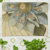 タンバックグラウンドに咲く青い蓮書の花 キッチンタオル (折り畳み)