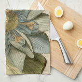 タンバックグラウンドに咲く青い蓮書の花 キッチンタオル (四つ折り)