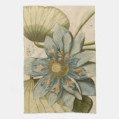 タンバックグラウンドに咲く青い蓮書の花 キッチンタオル (縦)