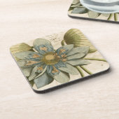タンバックグラウンドに咲く青い蓮書の花 コースター (左側)