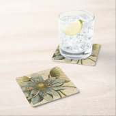 タンバックグラウンドに咲く青い蓮書の花 スクエアペーパーコースター (インサイチュ)