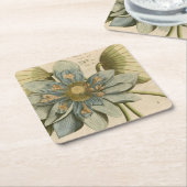 タンバックグラウンドに咲く青い蓮書の花 スクエアペーパーコースター (アングル)