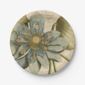 タンバックグラウンドに咲く青い蓮書の花 ペーパープレート (正面)