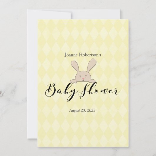 タンバニーイエローアーガイルベビー絵文字写真ゲーム 招待状 (裏面)