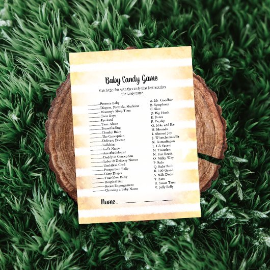 タンバニーイエローベビーキャンディベビーシャワーゲーム 招待状