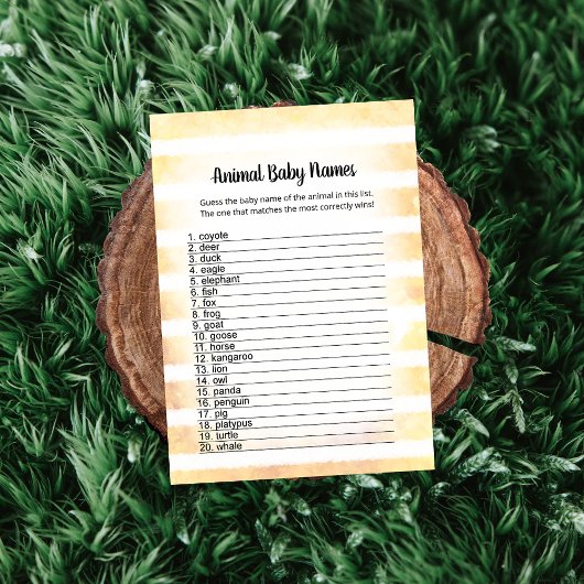 タンバニーイエロー動物の赤ん坊の名前ゲームカード 招待状