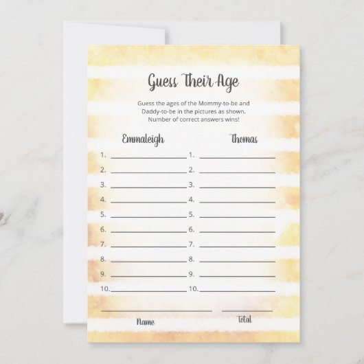 タンバニーイエロー彼らの年齢のゲームカードを推測 招待状 (正面)