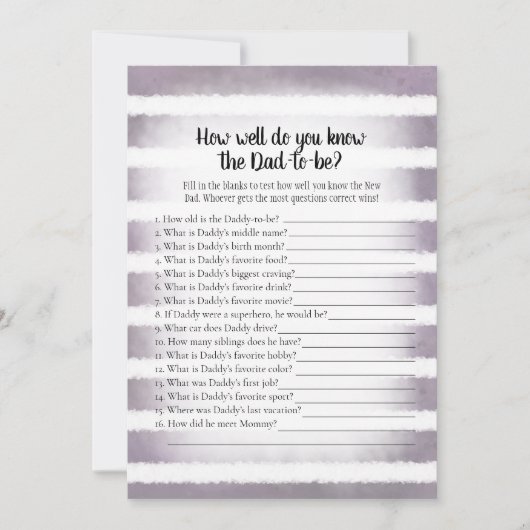 タンバニーパープル知っているパパ最高のシャワーゲーム 招待状 (正面)