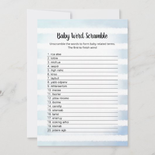 タンバニーブルーベビーワードスクランブルゲームカード 招待状 (正面)