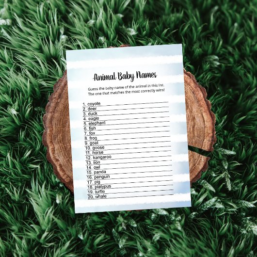 タンバニーブルー動物の赤ちゃん名ゲームカード 招待状