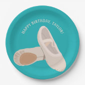 タンバレエシューズオンティール(緑がかった色)パーソナライズされたパーティー ペーパープレート (正面)