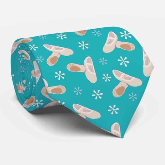 タンバレエシューズティール(緑がかった色)、ターコイズブルーパターン(の模様が)ある ネクタイ (ロール)