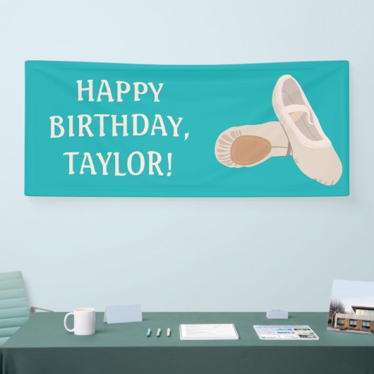 タンバレエ靴オンティール（緑がかった色）カスタムメッセージ 横断幕 (トレードショー)