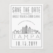タンパのウェディング | スタイライズされたスカイライン 保存の日付のお知らせ ポストカード (正面)