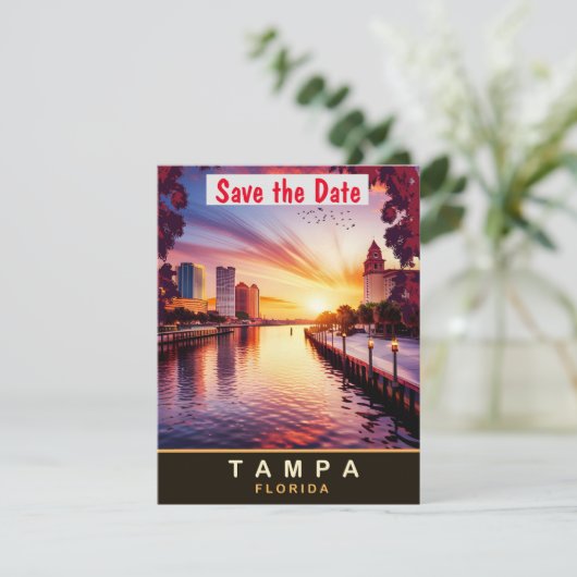 タンパのウォーターフロント、フロリダ州、旅行ポストカード セーブザデート (スタンド正面)