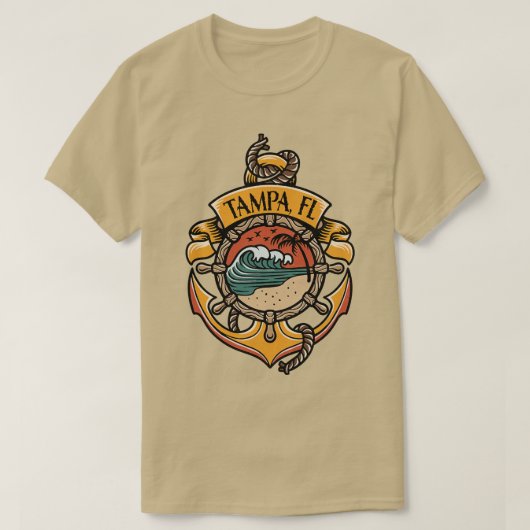 タンパフロリダウエストコーストビーチボート帆走艇F Tシャツ (デザイン正面)