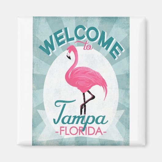 タンパフロリダピンクフラミンゴ – ヴィンテージレトロ旅行 マグネット (正面)