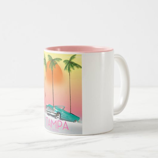 タンパフロリダヴィンテージスタイル旅行ポスター ツートーンマグカップ (正面右)