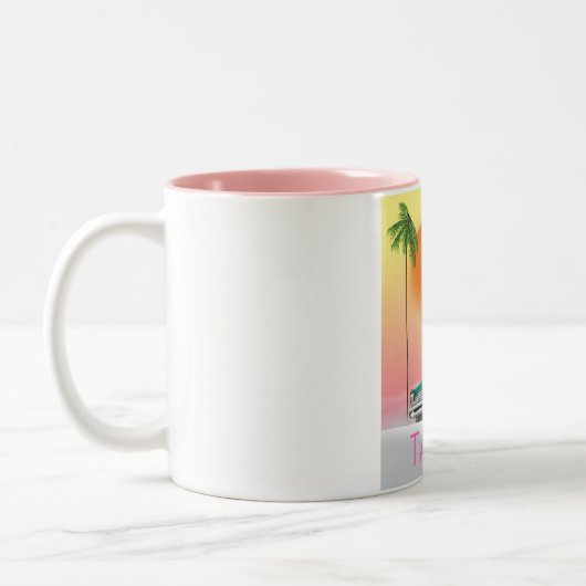 タンパフロリダヴィンテージスタイル旅行ポスター ツートーンマグカップ (左)