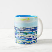 タンパベイフロリダのビーチの日光のSkyway橋 ツートーンマグカップ (正面右)