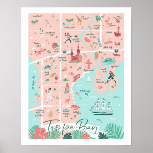 タンパ地図プリント16"x20" ポスター