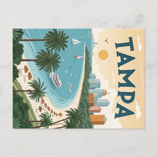 タンパ湾:熱帯海岸線イラストレーション ポストカード (正面)
