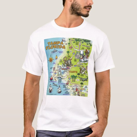 タンパ・フロリダのマンガの地図 Tシャツ (正面)