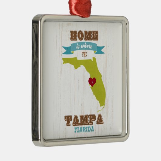 タンパ、フロリダの地図-ハートがあるところでがあります家 メタルオーナメント (右)