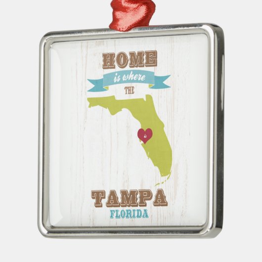 タンパ、フロリダの地図-ハートがあるところでがあります家 メタルオーナメント (左)