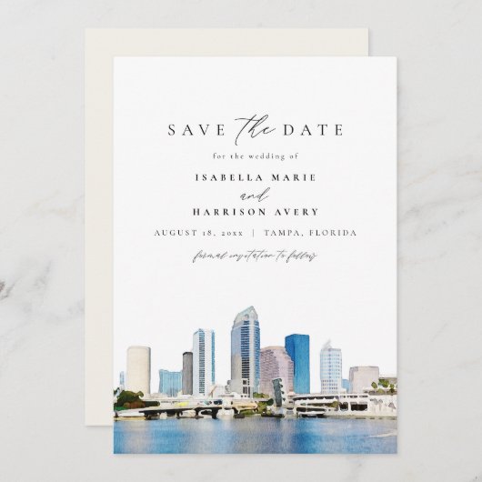タンパ フロリダの空を彩る水彩画 Save the Date 招待状 (正面/裏面)