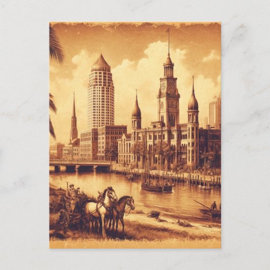 タンパ、フロリダヴィンテージ絵画オールド旅行 ポストカード (正面)