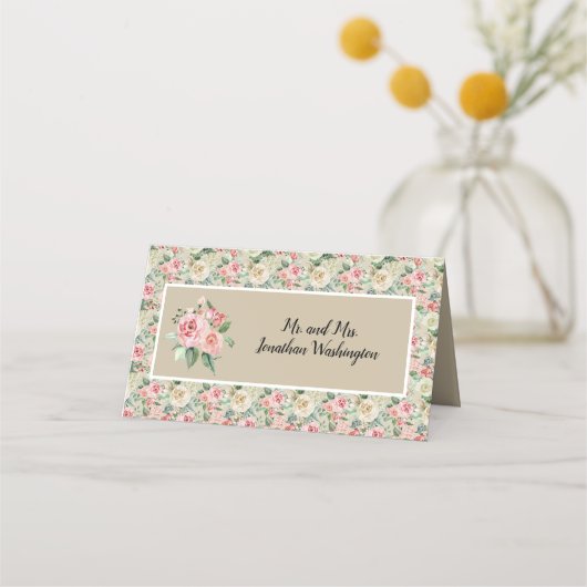 タンビクトリアン&ピンクフローラ結婚バラデザイン プレイスカード (裏面)