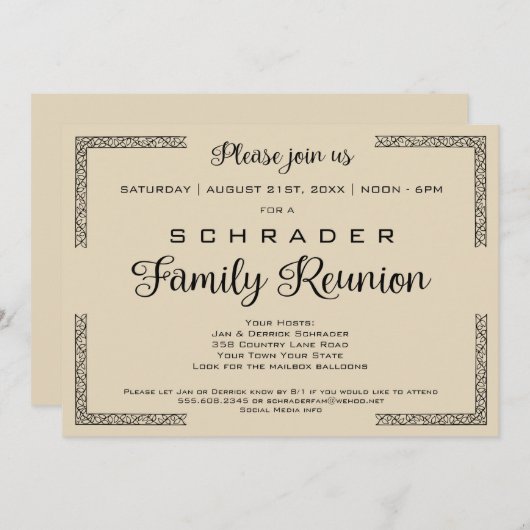 タンビーゲまたは任意のカラーファミリー懇親会招待状 招待状 (正面/裏面)