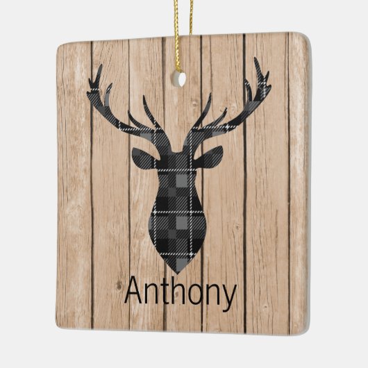 タンフェイクな木の格子縞の大金のシカの頭部 セラミックオーナメント (左)
