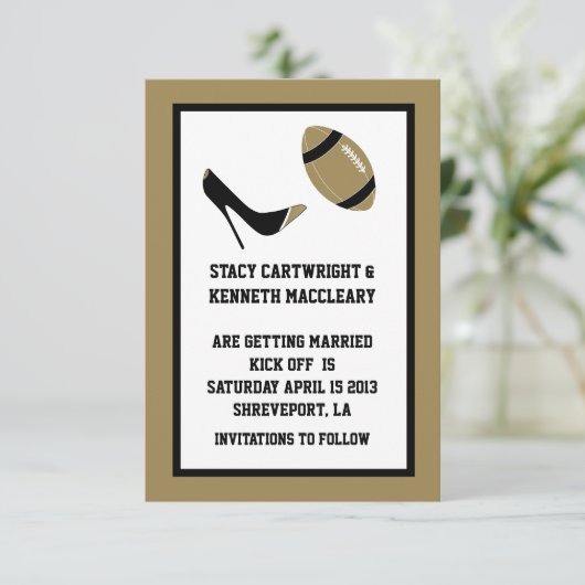 タンフットボール結婚式の日付発表を保存 招待状 (スタンド正面)