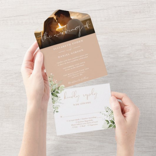 タンフローラ緑結婚の台本の写真 オールインワン招待状 (貼ってはがせる)