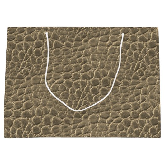 タンブラウンのスネークスキンのドラゴンか恐竜のアニマルプリント ラージペーパーバッグ (正面)