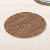 タンブラウンの自然なカシ木穀物の一見 ラウンドペーパーコースター (アングル)